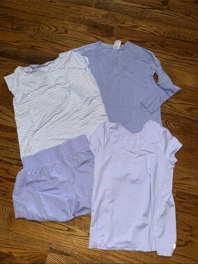 All in motion girls set of 2 tops, sweatshirt & 1 pair of lilac shorts large
